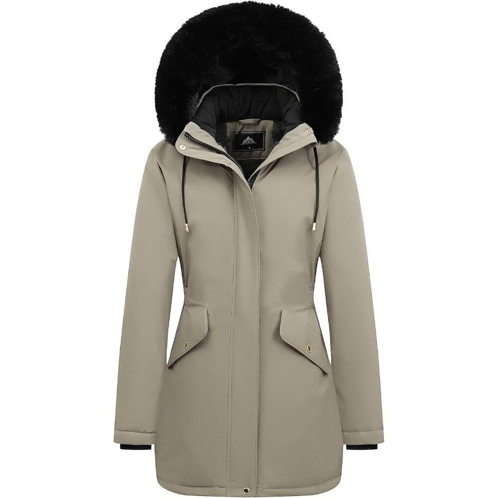 Women's Khaki Long Winter Down Coat Parka Warm Puffer Jacket